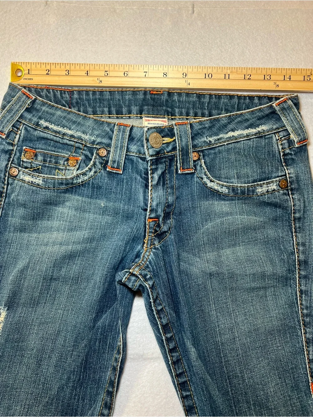 Vintage Women’s True Religion Joey Twisted Distressed Flare Jeans,Indigo Blue,29